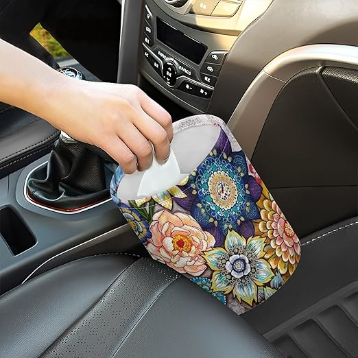 Cute Car Trash Bag, Hanging Car Organizer and Storage Bag, Trash Bin for Car Accessories, Vehicle, Travelling, Camping - Boho Blossom