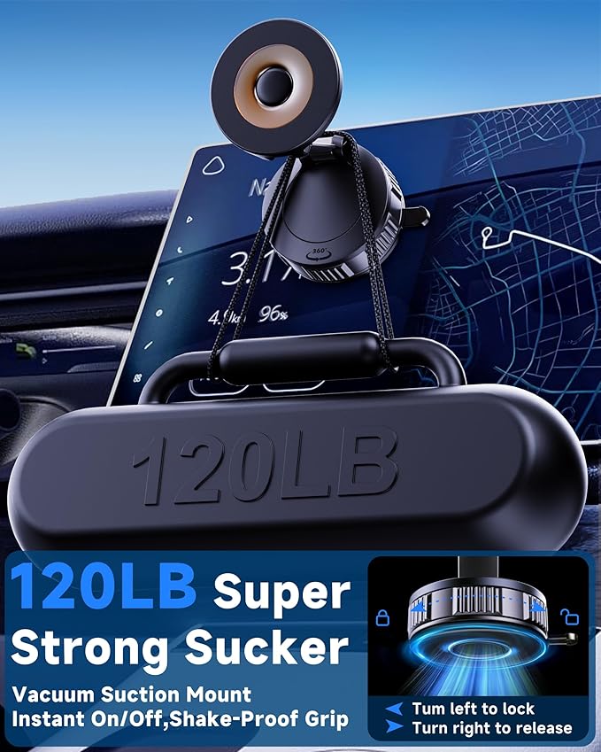 LOMONICA 2026 Upgraded Car Phone Holder for Magsafe [120+LBS Strongest Suction & 2800gf Magnetic] 360° Adjustable Car Phone Mount, Phone Holders for Your Car for iPhone 12-17 Pro Max Series & Samsung