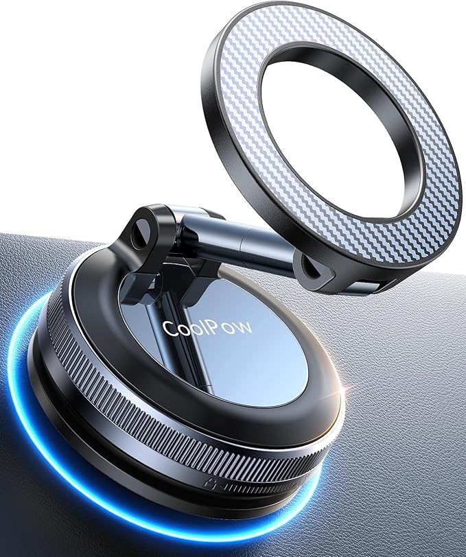 Coolpow【Newest Nano Gel Suction Cup Vacuum Magnetic Phone Holder for Car Phone Holder Mount【Movable Suction】Magsafe Car Mount Cell Phone Holders for Your Car Accessories for iPhone 17 Pro Max 16 15 14