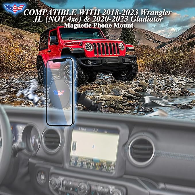 for Jeep Wrangler JL Magnetic Phone Mount Compatible with 2018-2023 Wrangler JL (NOT 4xe)｜2020-2023 Gladiator Accessories Metal Cell Phone Holder Dash Platform Mount