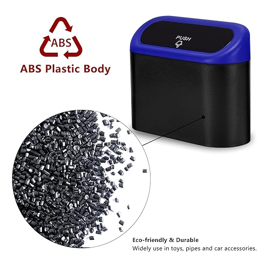 Ginsco 2 Pack Mini Car Trash Can with Lid, Small Car Garbage Can, Cute Leakproof ABS Car Trash Bin, Car Accessories for Interior, Garbage Bin for Car, Home, Office with 120pcs Trash Bags Black/Blue