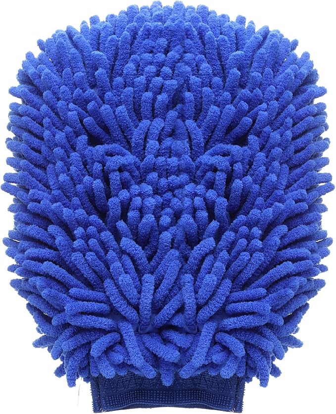 HARFINGTON Chenille Microfiber Car Wash Mitts 9" x 5.5" Scratch Free Wash Gloves Absorbent Double Sided Plush Cleaning Drying Mitts for Car Washing Home Clean Sky Blue