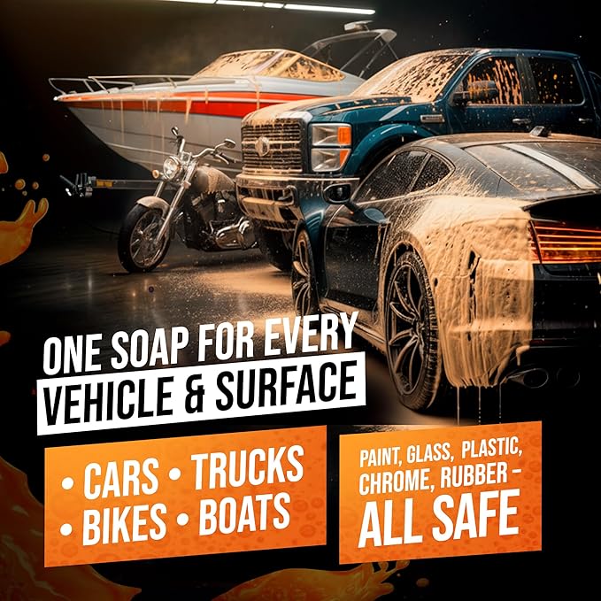 SwiftJet Orange Foam Car Wash Soap – pH Balanced Super Soapy Shampoo & Surface Cleaner – Thick Foaming Suds for Cars, Trucks, SUVs & Boats – Streak-Free Shine, Safe on Wax & Sealant (16 FL OZ)
