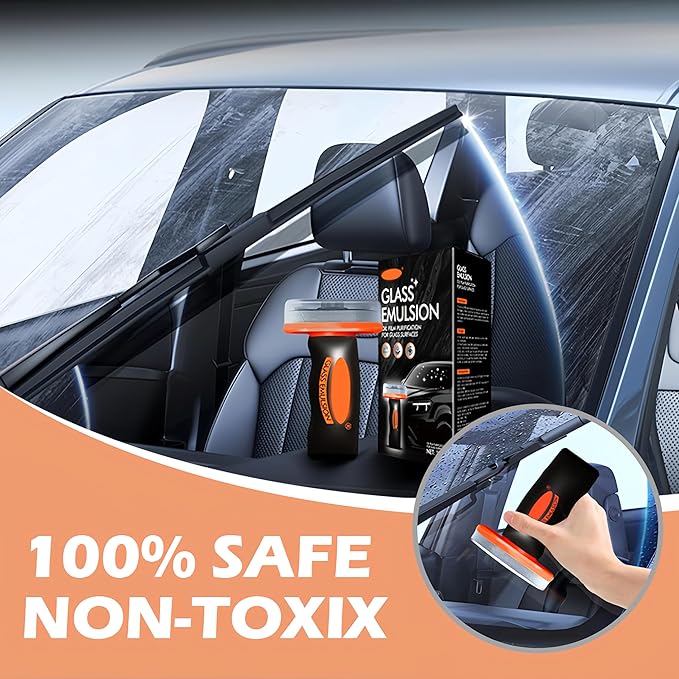 Oil Film Remover for Car Windshields and Windows, New Car Glass Oil Film Cleaner for Paint/Wheels Improve Driving Visibility Universal Anti-Rain Fog Glass Brush (2, Black)