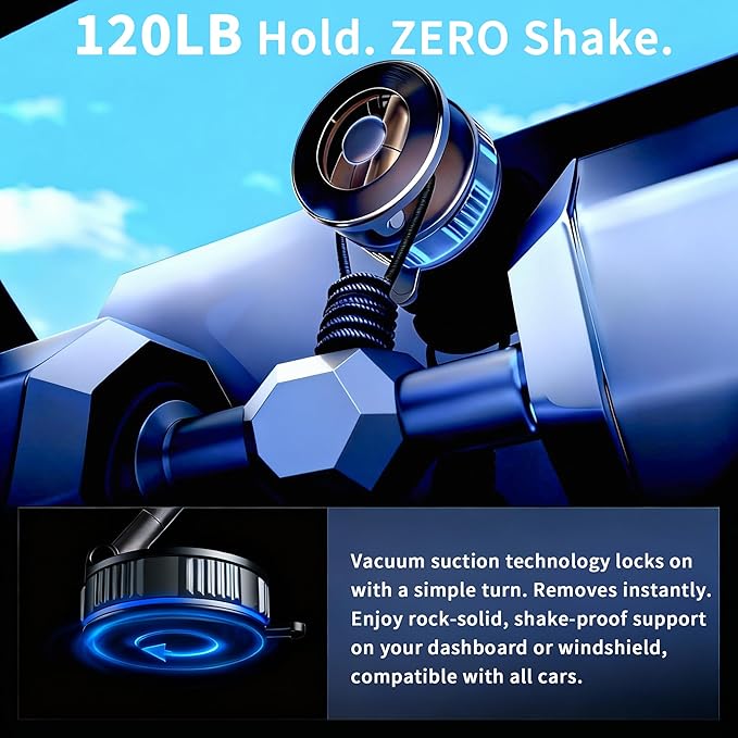 RayLink for MagSafe Car Phone Holder [120LB Suction & 2800gf Magnet] 360° Adjustable for Magnetic Phone Mount Compatible for iPhone 17/16/15/14/13/12 Series