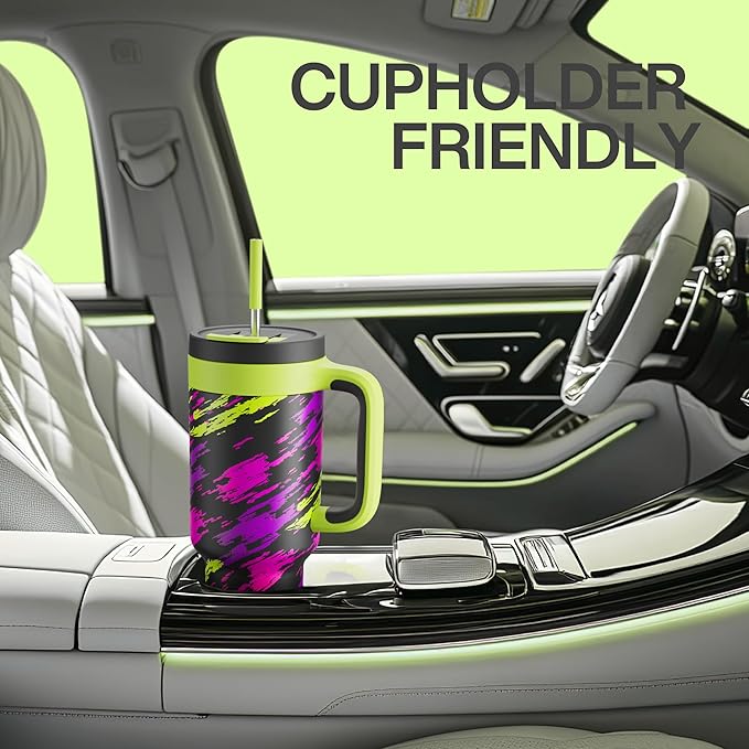 POWCAN 40 oz Tumbler with Handle, 2-in-1 Straw and Sip Lid, Leakproof, Dishwasher Safe, Insulated Stainless Steel Travel Coffee Mug, Keeps Cold for 34 Hours, Fits in Car Cup Holder (Furious Fast)