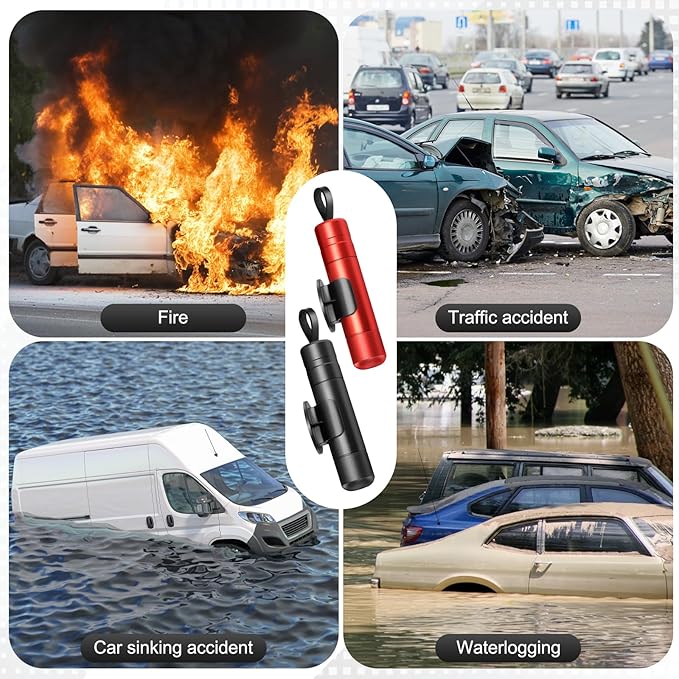 4PCS Safehammer - Upgraded Safe Hammer Glass Breaker Under Water, Window Breaker Tool for Emergency Land and Under Water Escape Seat Belt Cutter and Glass Breaker for Automotive Accidents