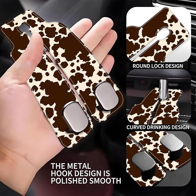 1 Pack Car Seat Headrest Hooks for Purses and Bags Camouflage Brown Cow Skin Bag Purse Holder for Car with Double Metal Hooks Car Purse Hanger Hanging Accessories
