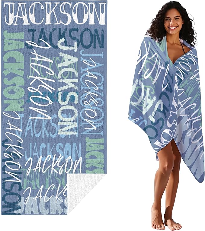 JML Personalized Beach Towel with Name, Custom Beach Towel with Name, Customized Microfiber Pool Towel, Quick Dry & Absorbent Swim Towel for Adult,Anniversary, Birthday, Summer Holiday,Vacation