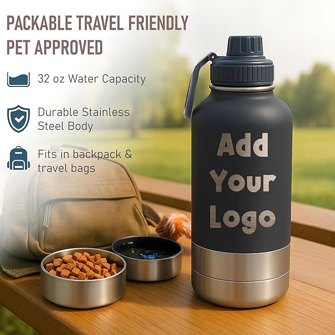 TEEAMORE Add Your Logo Water Tumbler with Bowls Personalized Stainless Steel Travel Bottle Dark Green