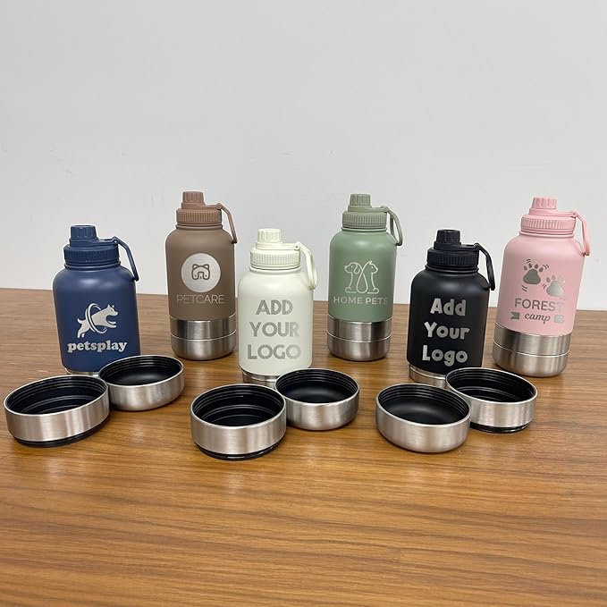 TEEAMORE Add Your Logo Water Tumbler with Bowls Personalized Stainless Steel Travel Bottle Dark Green