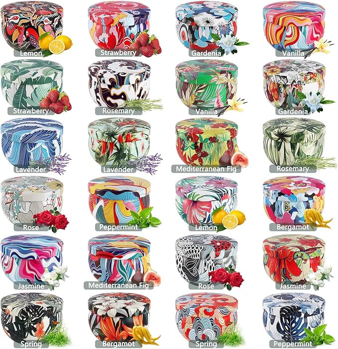 Set 24 Pack Scented Candles Gifts Soy Wax Travel Tin Jar Candles for Home 2.5 OZ jar Candles for Mom for Christmas, Birthday, Thanksgiving, Mother's Day
