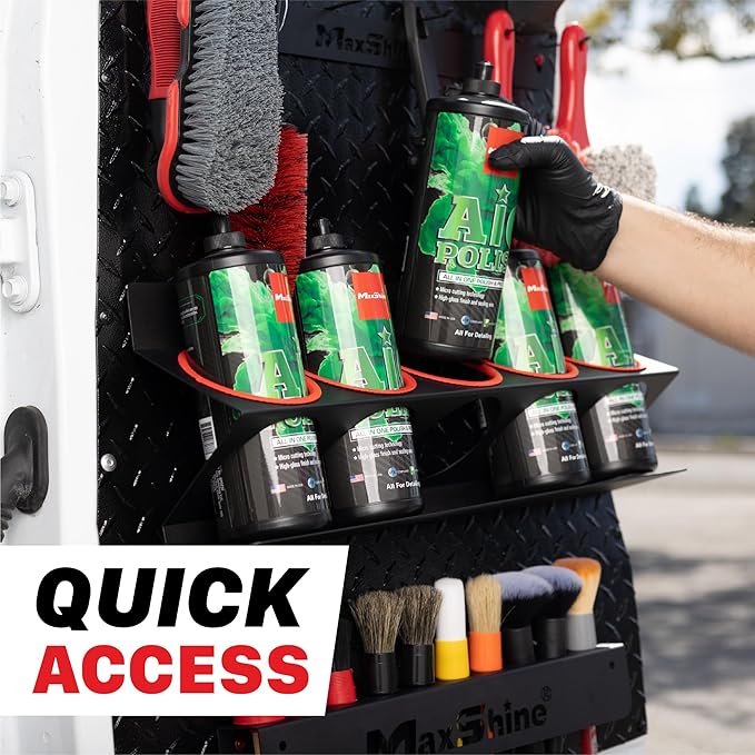 Maxshine Universal Detailing Spray Bottle Holder – Mobile Detailing & Car Garage Organizer, Holds 5 Bottles (16/32oz) with 4 Small Holes – Lightweight Design, Easy Wall Mounting