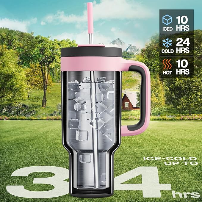 POWCAN 40 oz Tumbler with Handle, 2-in-1 Straw and Sip Lid, Leakproof, Dishwasher Safe, Insulated Stainless Steel Travel Coffee Mug, Keeps Cold for 34 Hours, Fits in Car Cup Holder (Rebellion)