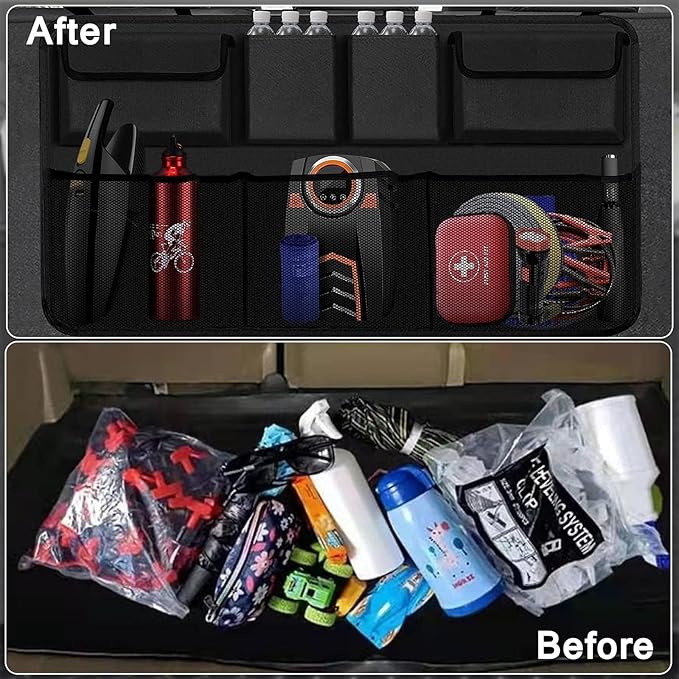 Car Trunk Organizer and Storage, Backseat Hanging Organizer for SUV, Truck, MPV,Van Collapsible Cargo Storage Bag with 7 Pockets, Car Interior Accessories for Men and Women