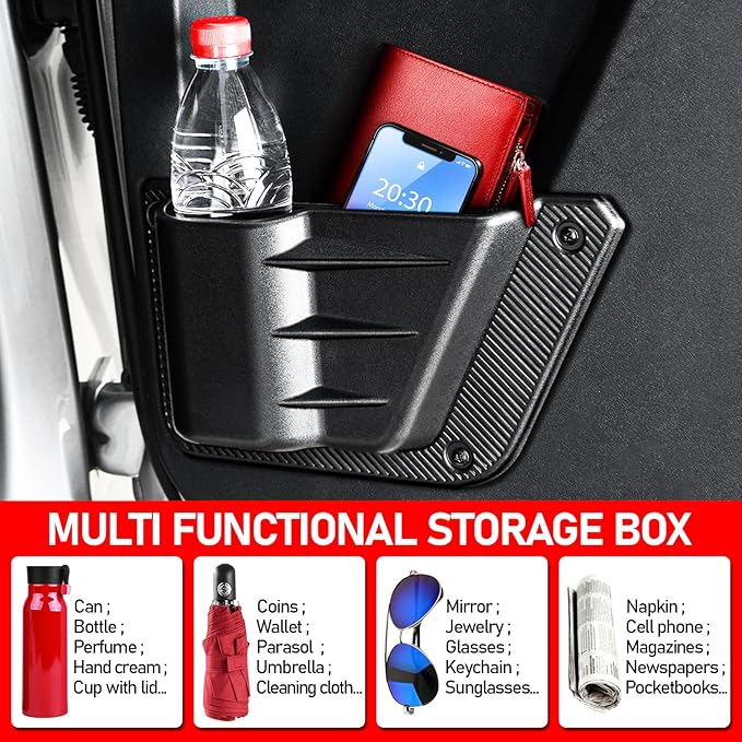 4PCS Front and Rear Door Storage Pockets Compatible for Ford Bronco Accessories 2025,Side Cup Holder Fit Bronco 4-Door 2021 2022 2023 2024,Interior Organizer Box Accessories,4PCS Black