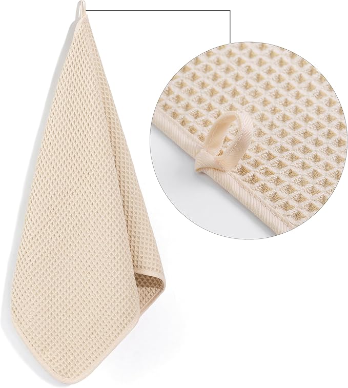 POLYTE 430 GSM Microfiber Lint Free Hand Towel, 16 x 30 in, 4 Pack (Waffle Weave)