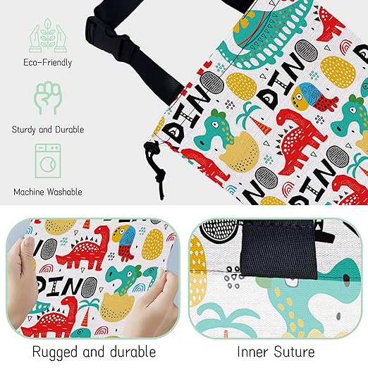 Cartoon Dinosaur Car Trash Bag,Palms Hanging Drawstring Car Garbage Bag,Waterproof Canvas Car Back Seat Organizer with Adjustable Buckle,for Vehicles,SUVs,Camping,Road Trips