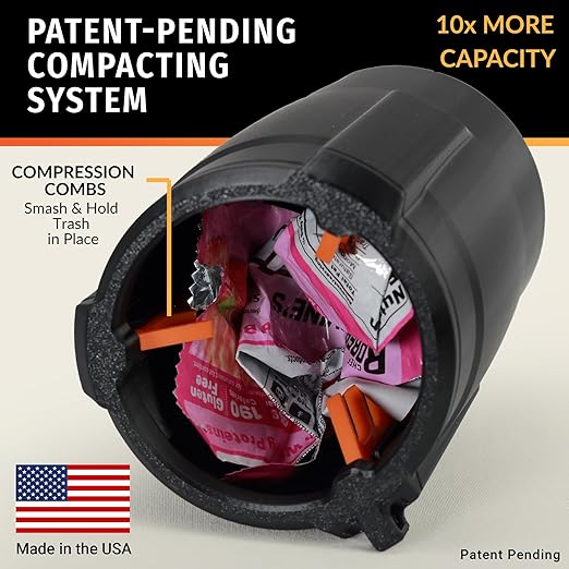 Trash Trapper The Cup Holder Trash Can for Car, Original Patent-Pending Trash Compaction Holds up to 10x More Trash to Save You Time, Portable Trash Can for Car, Stroller, Backpacks, Black/Teal