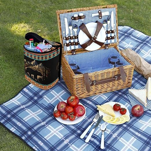 Southwest Aztec Bear Car Trash Can with Lid Portable Garbage Can Hanging for Headrest Leakproof Organizer and Storage Bag Automobile Accessories