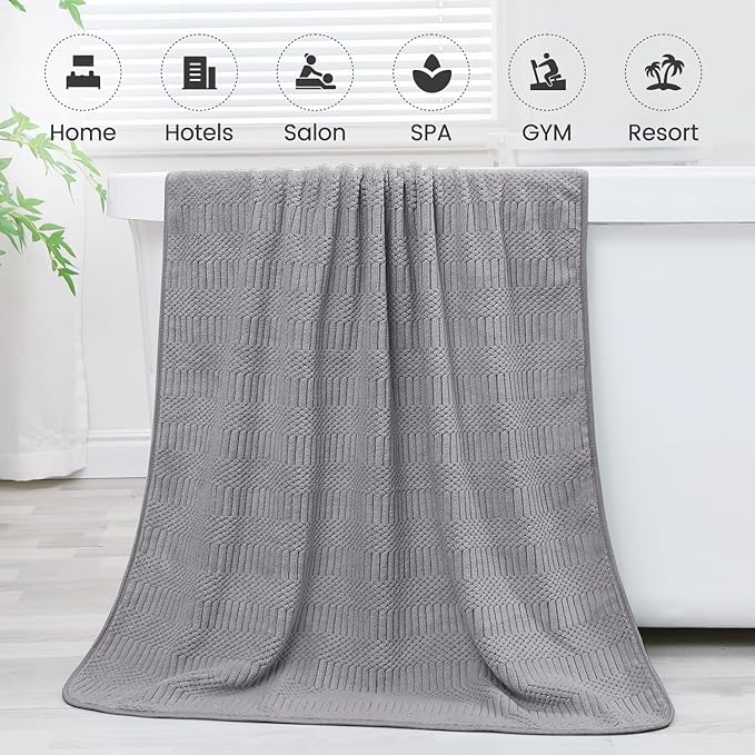 JML Microfier Bath Towels Set, Large Microfier Body Towel for Adult, 2 Pack, 30" x 60", Oversized, Soft, Super Absorbent, Fast Drying, Use for Suana,Gym,Sport, Fitness, Yoga, Diamond Cross Grid Gray