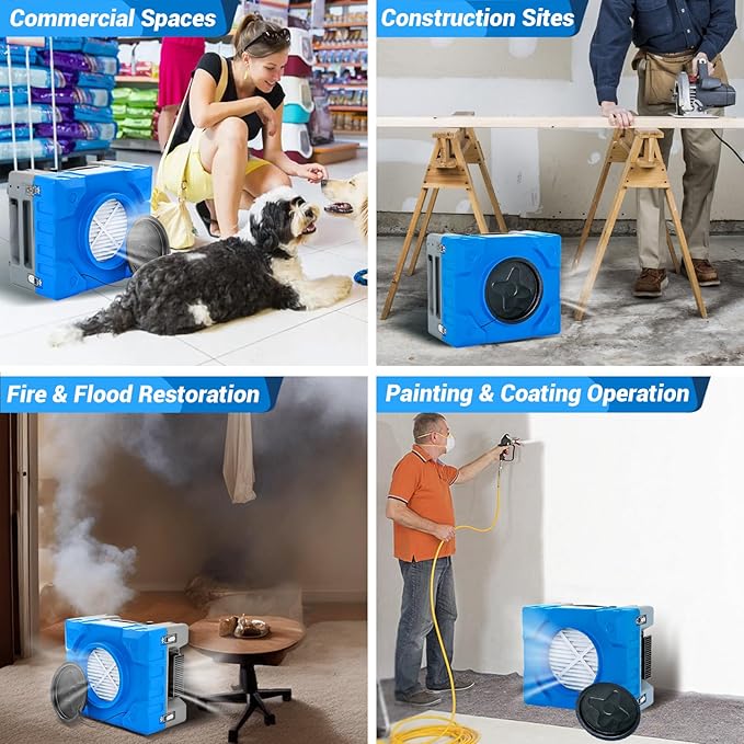 MOUNTO 550cfm Hepa Air Scrubber Industrial Air Cleaner- 550cfm Portable Air Purifier w/Variable Speed, Dual Outlet for Fire/Water Damage Restoration, Construction & Painting, Janitorial (Blue)