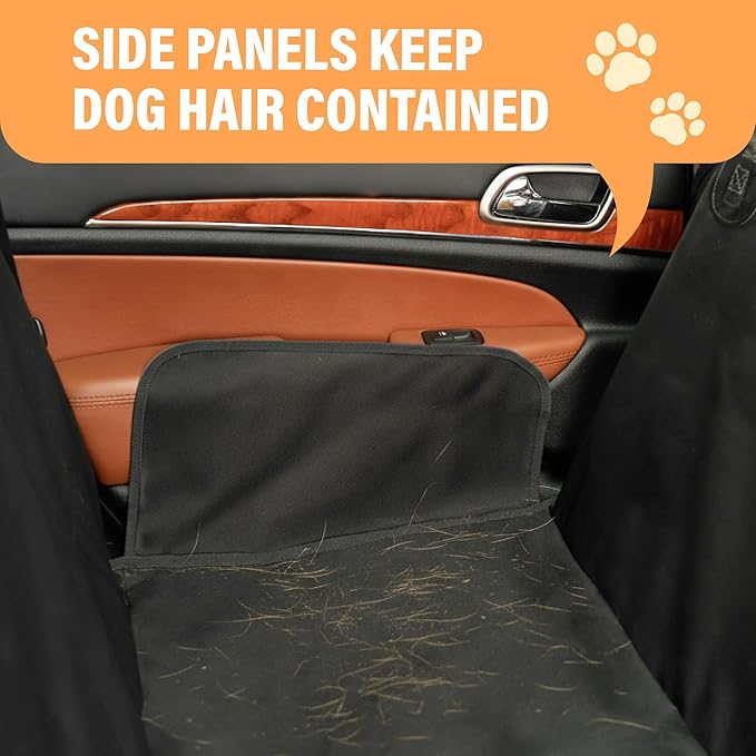 Active Pets XL Waterproof Hammock Large Car Seat Cover, Fits SUVs Trucks Big Sedans, Secure Convertible Travel Bed Protects Backseat Cargo from Dog Puppy Pet Water Food Drool Urine, Black Orange Trim