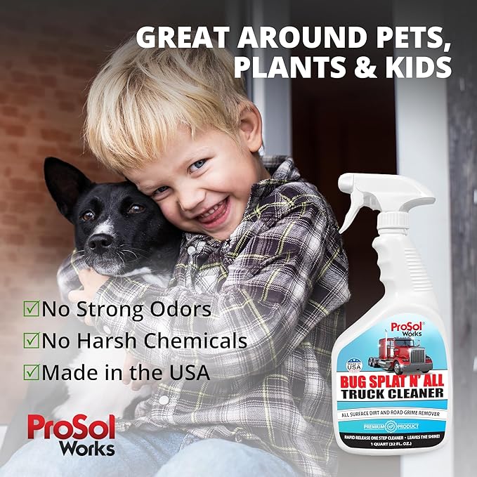 Bug Splat N' All Truck Cleaner 32 fl oz - Truck All Purpose Cleaner for Bug Splatter, Road Grime, Bird Droppings & Black Streak Remover - Tire Shine & Semi Cleaning Kit - Safe on All Surfaces