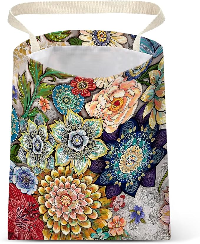 Boho Floral Car Trash Bags - Hanging, One-handed Strap, Cute Printed, Small Garbage Bags for Car Back Seat Accessories