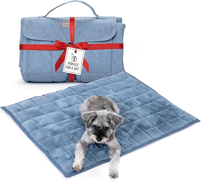 KindTail Nomad Nap Mat - Travel Dog Bed - Machine Washable, Water-Resistant Dog Mat for Pets up to 50 lbs - Lightweight, Portable Pet Bed with Carry Handle - Folds to 14 x 9 x 5 (1.5 lbs, Blue)
