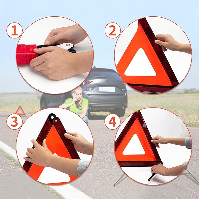 AYKRM 3PACK Car Warning Triangle Heavy Reflective Warning Road Safety Triangle Kit Suitable for car Breakdown and Temporary Parking on The Road.