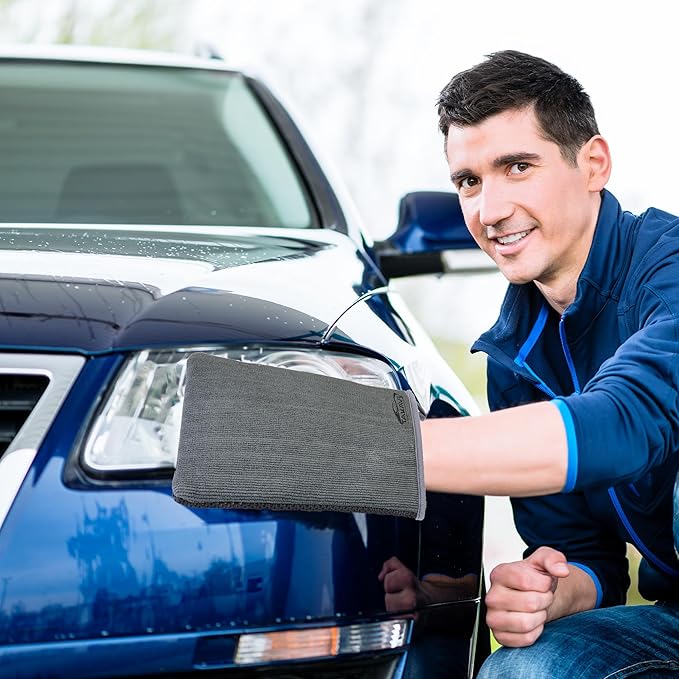 TAKAVU Auto Detailing Clay Mitt 1 Pack 9.7x6.3 inches, Magic Clay Bar Mitt Premium Mesh and Microfiber for Remove Dirts Mud Grime, Car Cleaning Detail Glass Wheel Windshield (Grey)