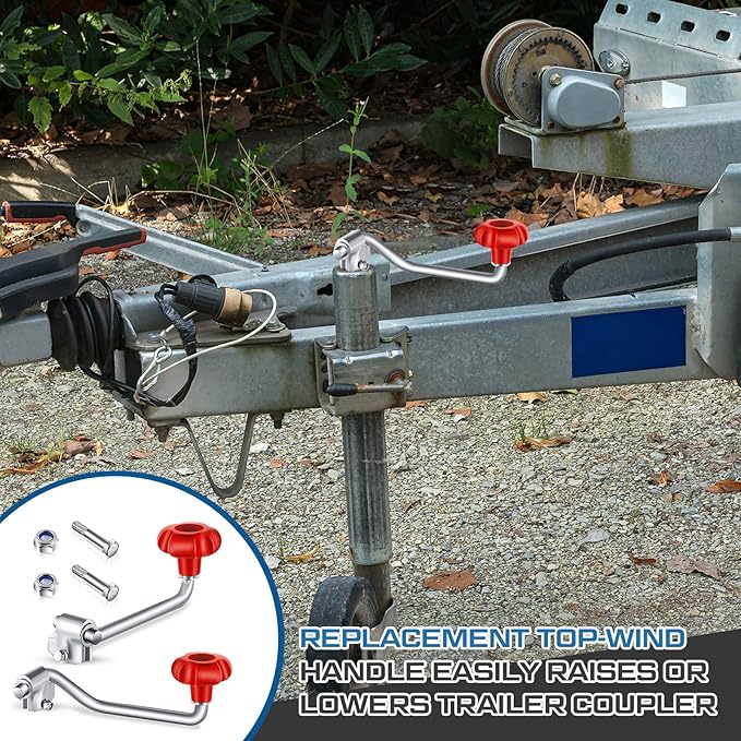1 Set Trailer Jack Handles Replacement Crank Accessories Fits Most Trailer Jacks, Comes with Bolt Nut Spacers, Top Wind Jack Handle Red and Black (Red)