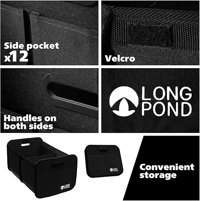 Long Pond Car Trunk Organizer, Storage for SUVs or Sedans, Foldable Cargo Containers with 9 Pockets and Reinforced Handles, with Non-Slip Bottom, Collapsible Storage for SUVs, Sedans, or Any Cars