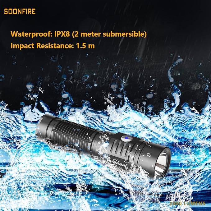 E15 2000 Lumens Led Super Bright Flashlight, Compact High Lumens Light, Powered by Pre-Installed Rechargeable Battery for Emergency, EDC and Searching