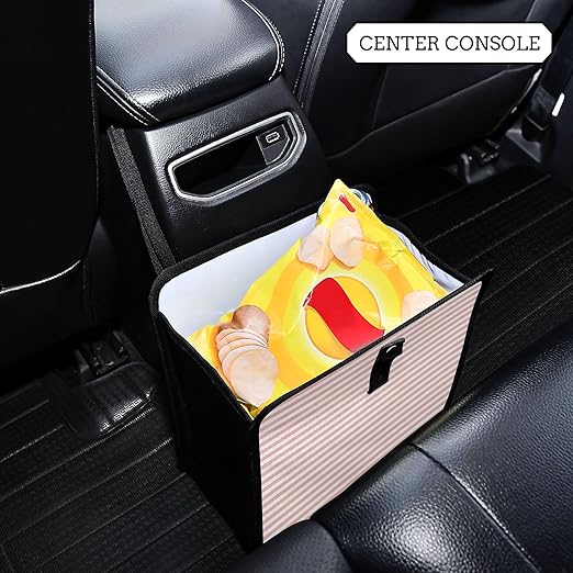 Pink and White Stripes Car Trash Can Foldable Hanging Waterproof Small Automotive Garbage Cans Trash Bin Storage Bag Car Dustbin Organizer Accessories Small 8.66x8.66x5.9