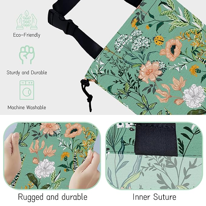 Blooming Flower Car Trash Bag,Garden Floral Hanging Drawstring Car Garbage Bag,Waterproof Canvas Car Back Seat Organizer with Adjustable Buckle,for Vehicles,SUVs,Camping,Road Trips