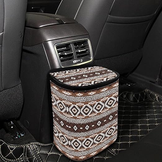 Southwestern Aztec Tribal Car Trash Can with Adjustable Straps Foldable Car Trash Bag Bin Auto Garbage Bag Multipurpose Storage Box for Vehicle Travel Camping Picnicing