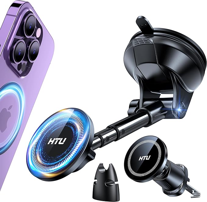 HTU 2025 Upgraded for Magsafe Car Mount [80LBS Strongest Suction & Military-Grade] Powerful Magnetic Cell Phone Holder for Car Dashboard Windshield for iPhone 17 16 15 14 Pro Max Mini,Black