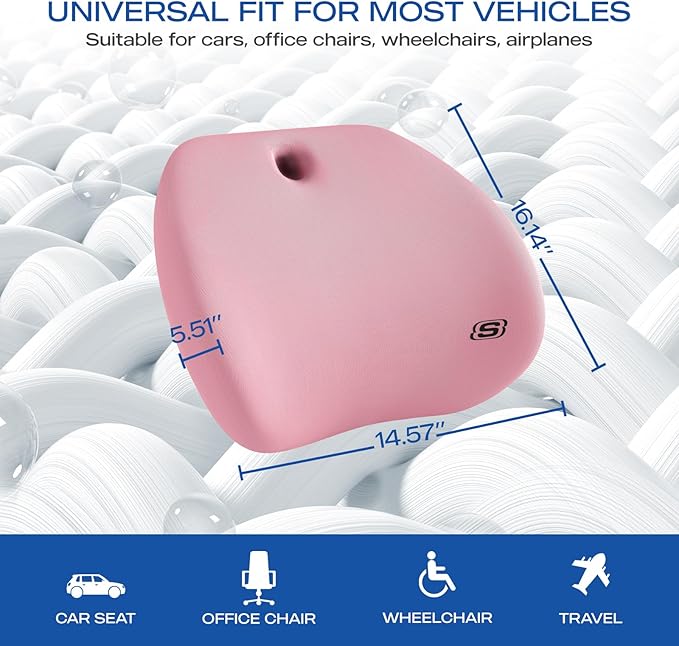 Skechers Lumbar Support Pillow for Office Chair,Memory Foam Lumbar Pillow,Lower Back Pain Relief Lumbar Pillow,Ergonomic Design Back Support Pillow for Office Chair,Car,Home,Travel,Pink