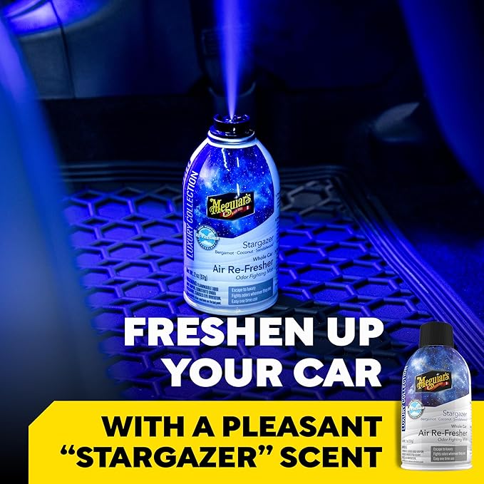 Meguiar's Car Air Refresher Odor Fighting Mist – Stargazer, Long-Lasting Car Freshener Fights Strong & Unwanted Vehicle Smells Renewing Interiors with a Luxurious & Refreshing Scent, 2 oz Aerosol
