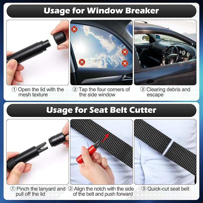 4PCS Safehammer - Upgraded Safe Hammer Glass Breaker Under Water, Window Breaker Tool for Emergency Land and Under Water Escape Seat Belt Cutter and Glass Breaker for Automotive Accidents