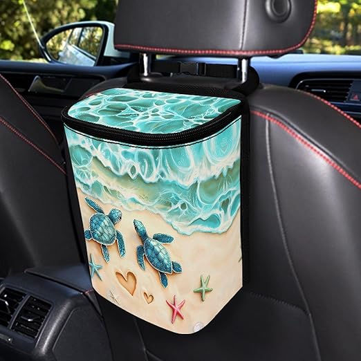 Sea Turtle Car Trash Can Organizers Garbage Bag Hanging Garbage Can Leakproof Car Trash Bin Multipurpose Bag Basket Seaside Style Automotive Accessories Decor Organizers Bag