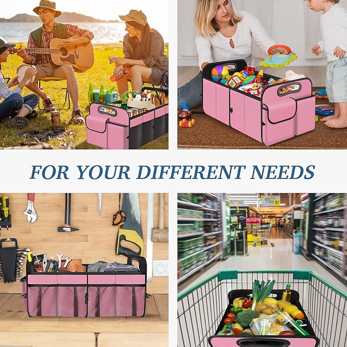 Trunk Organizer, Collapsible Waterproof Multi-Compartment Trunk Organizer for SUVs & Sedans, Car Storage with Reinforced Handles, Car Accessories for Women and Men, 52L