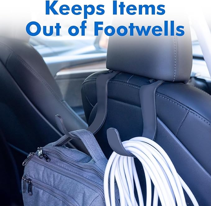 XL Headrest Hooks for Car, Heavy-Duty Car Seat Hooks for Backseat Purses, Bags & Groceries, Universal Headrest Organizer, Hard Hat Hanger for Truck, 4Pack