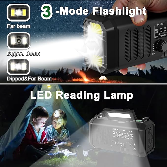 Gifts for Men Husband Dad Valentines Day, Emergency Hand Crank NOAA Weather Radio with Solar Charging 20000mAh Battery Built-in Flashlight, Reading Light & SOS Alarm for Anniversary Birthday Gifts