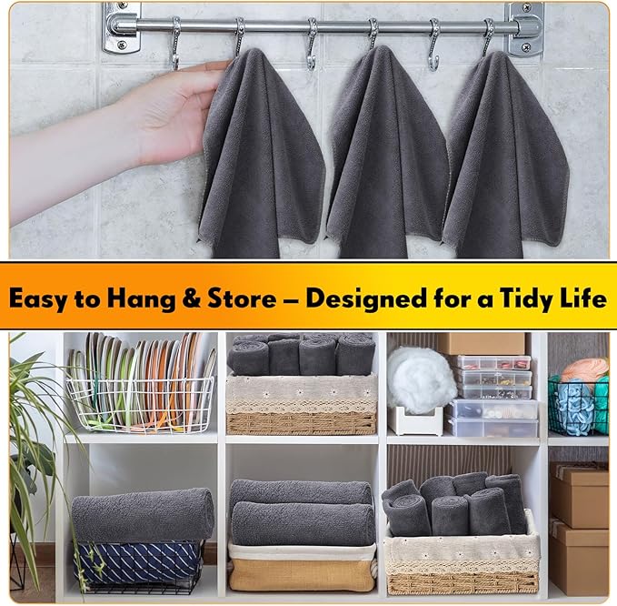 Nuenen Microfiber Cleaning Cloths for Cars 16 x 16 Inch Ultra Absorbent Car Towels Drying Reusable Cleaning Supplies House Kitchen Window Microfiber Towel (Gray,60 Pcs)