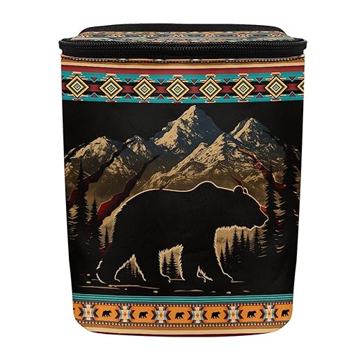 Southwest Aztec Bear Car Trash Can with Lid Portable Garbage Can Hanging for Headrest Leakproof Organizer and Storage Bag Automobile Accessories