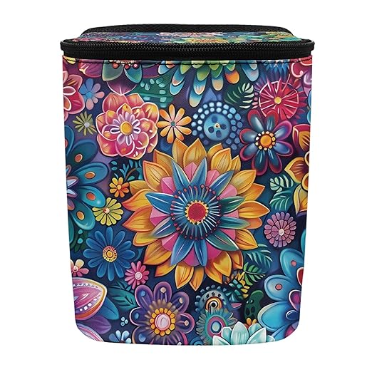 Vintage Boho Flower Car Trash Can with Lid Leak Proof Auto Trash Bag Hanging Vehicle Garbage Can Multipurpose Storage Container for Back Seat Road Trip