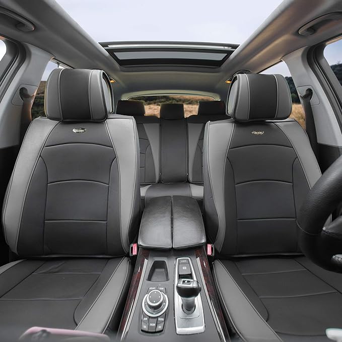 FH Group Car Seat Cover Cushion - Full Set of Seat Covers for Cars Trucks SUV, Gray Black Deluxe Leatherette Car Seat Cushions, Waterproof Car Seat Cover Cushion, Universal Fit Car Seat Protector